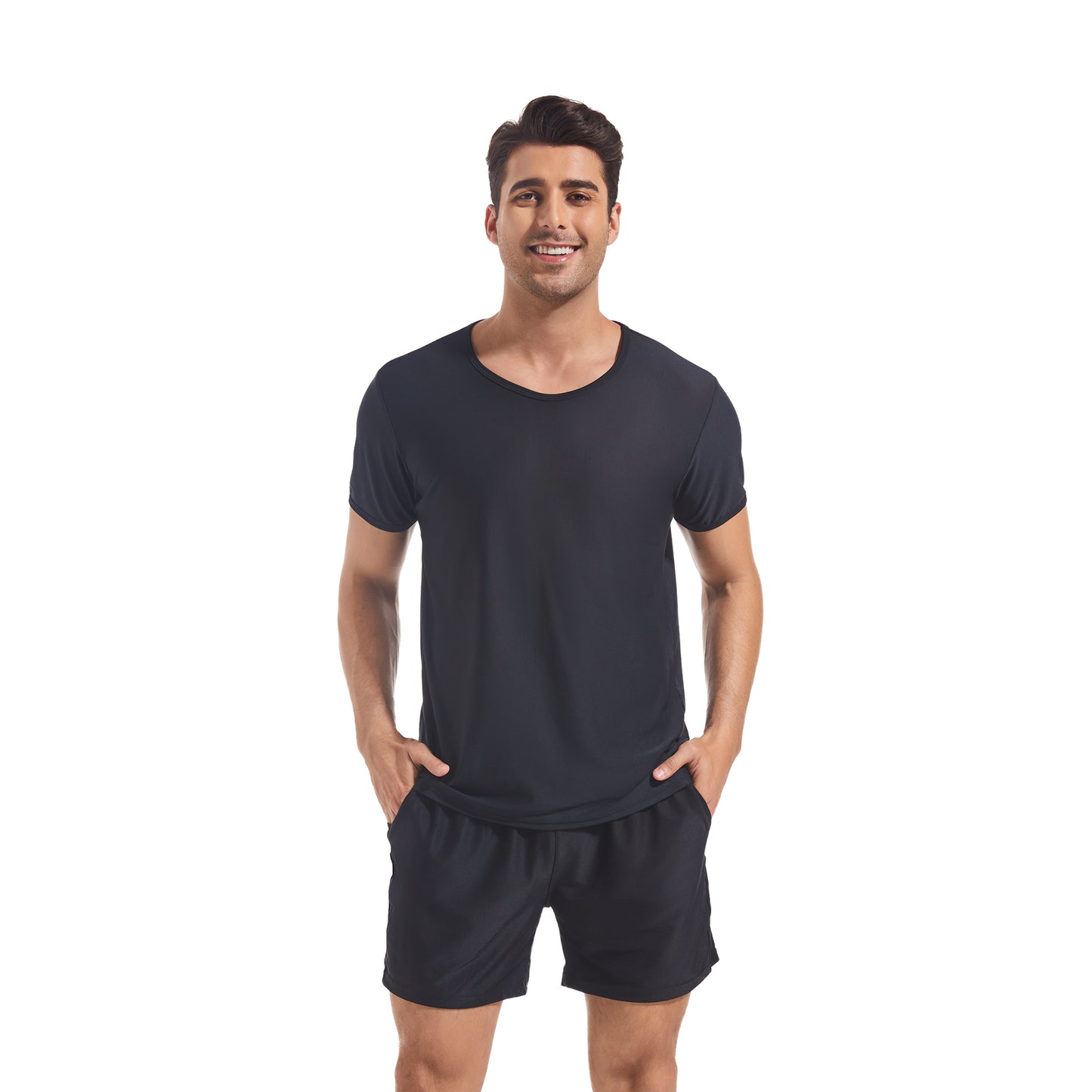 MEN'S SCOOP NECK TAN-THROUGH SHIRT