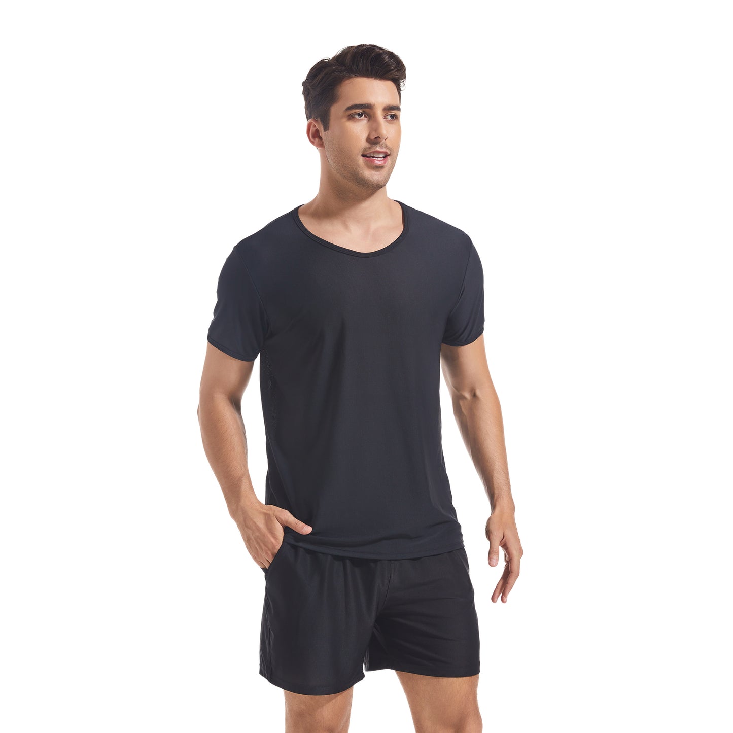 MEN'S SCOOP NECK TAN-THROUGH SHIRT