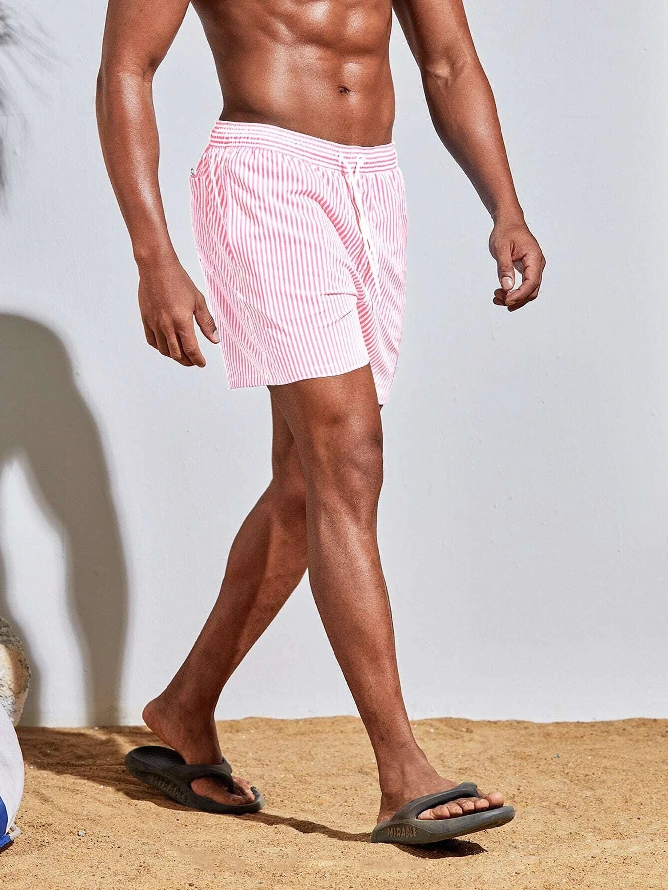 MEN'S TAN-THROUGH SWIM SHORT - Pinstripe