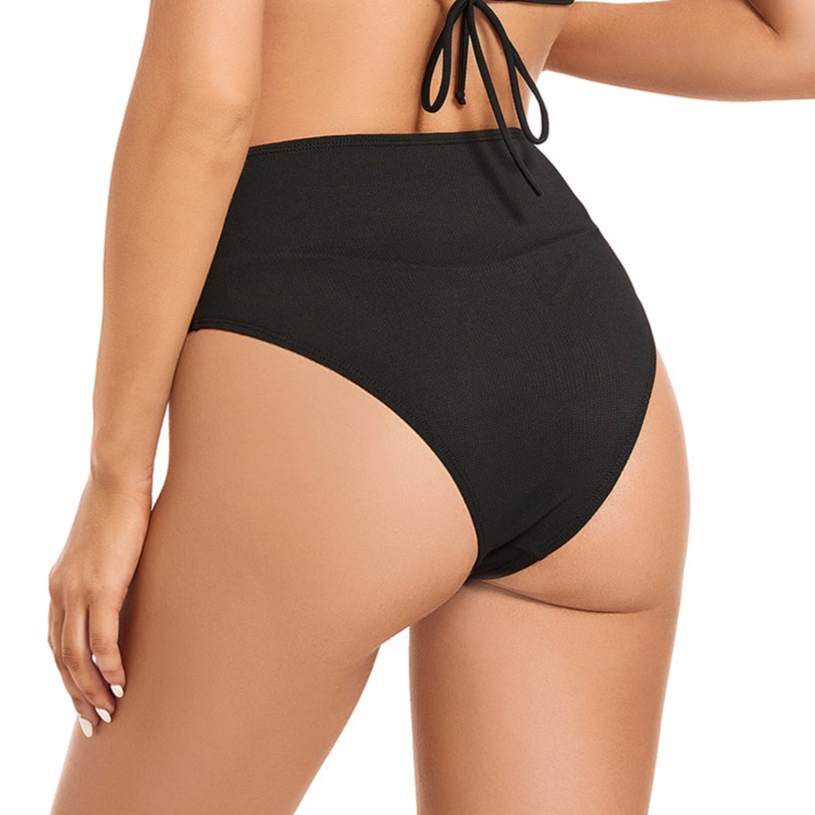 HIGH WAIST FULL COVERAGE TAN-THROUGH BIKINI BOTTOM