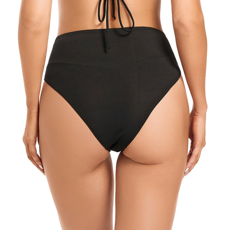 HIGH WAIST FULL COVERAGE TAN-THROUGH BIKINI BOTTOM