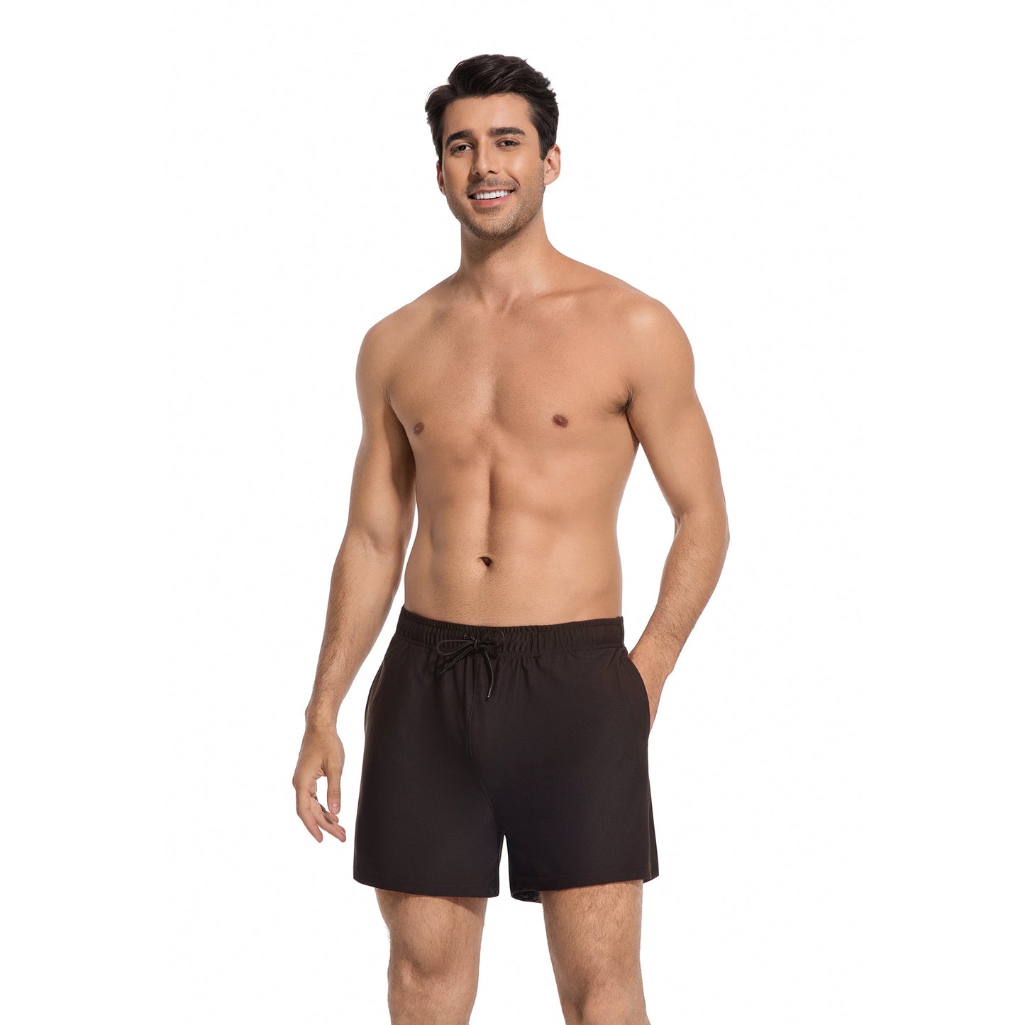 MEN'S BROWN TAN-THROUGH SWIM TRUNKS — view 3 | OLUZU SWIM