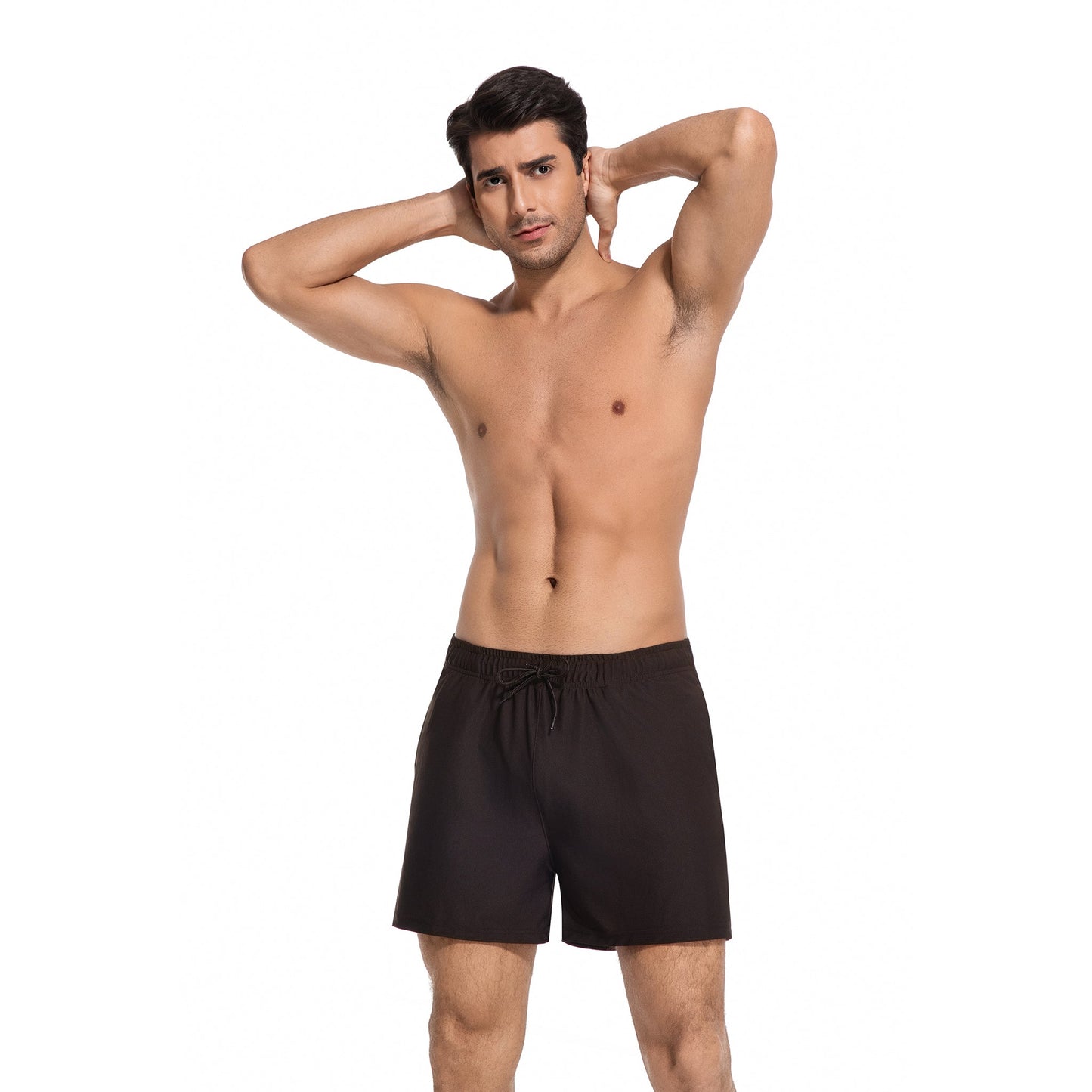 MEN'S BROWN TAN-THROUGH SWIM TRUNKS — view 4 | OLUZU SWIM