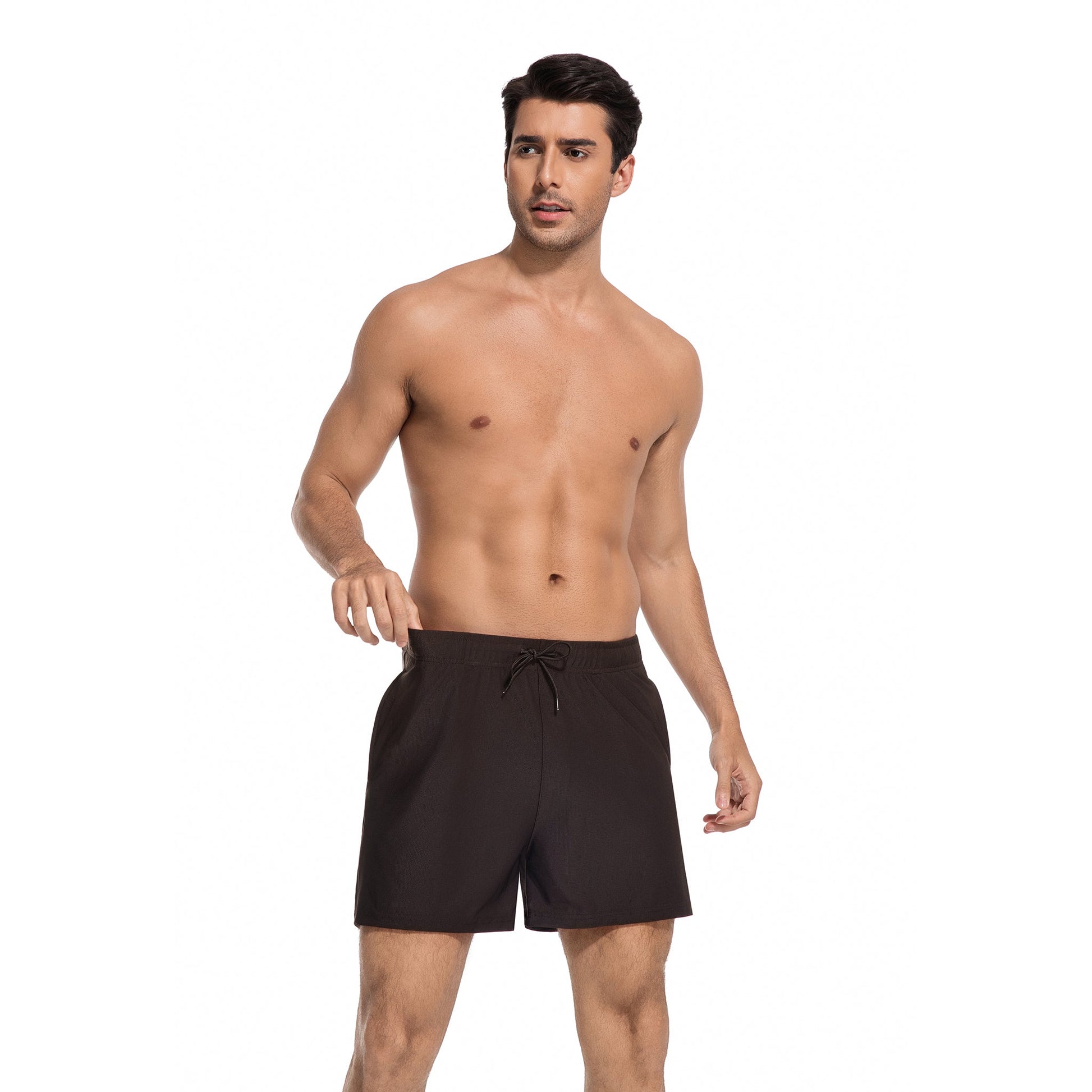 MEN'S BROWN TAN-THROUGH SWIM TRUNKS — view 6 | OLUZU SWIM