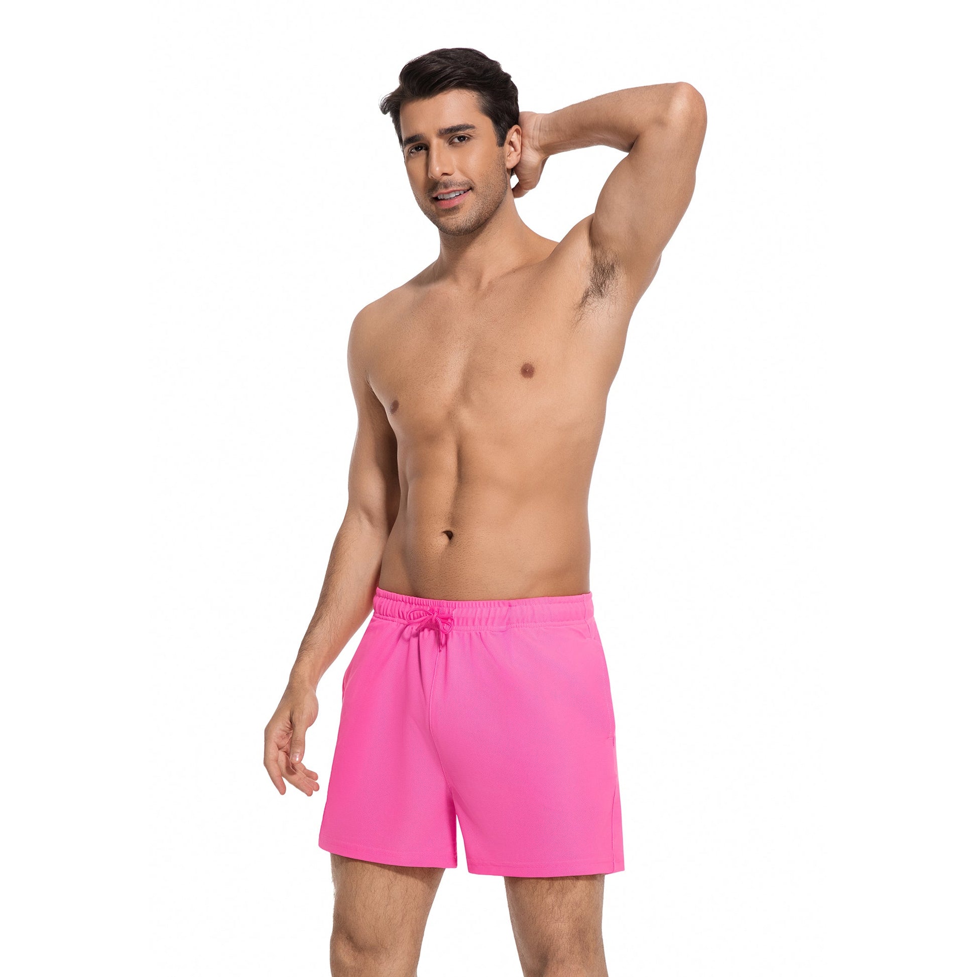MEN'S PINK TAN-THROUGH SWIM TRUNKS — view 3 | OLUZU SWIM