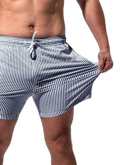 MEN'S TAN-THROUGH SWIM SHORT - Navy Blue Pinstripe