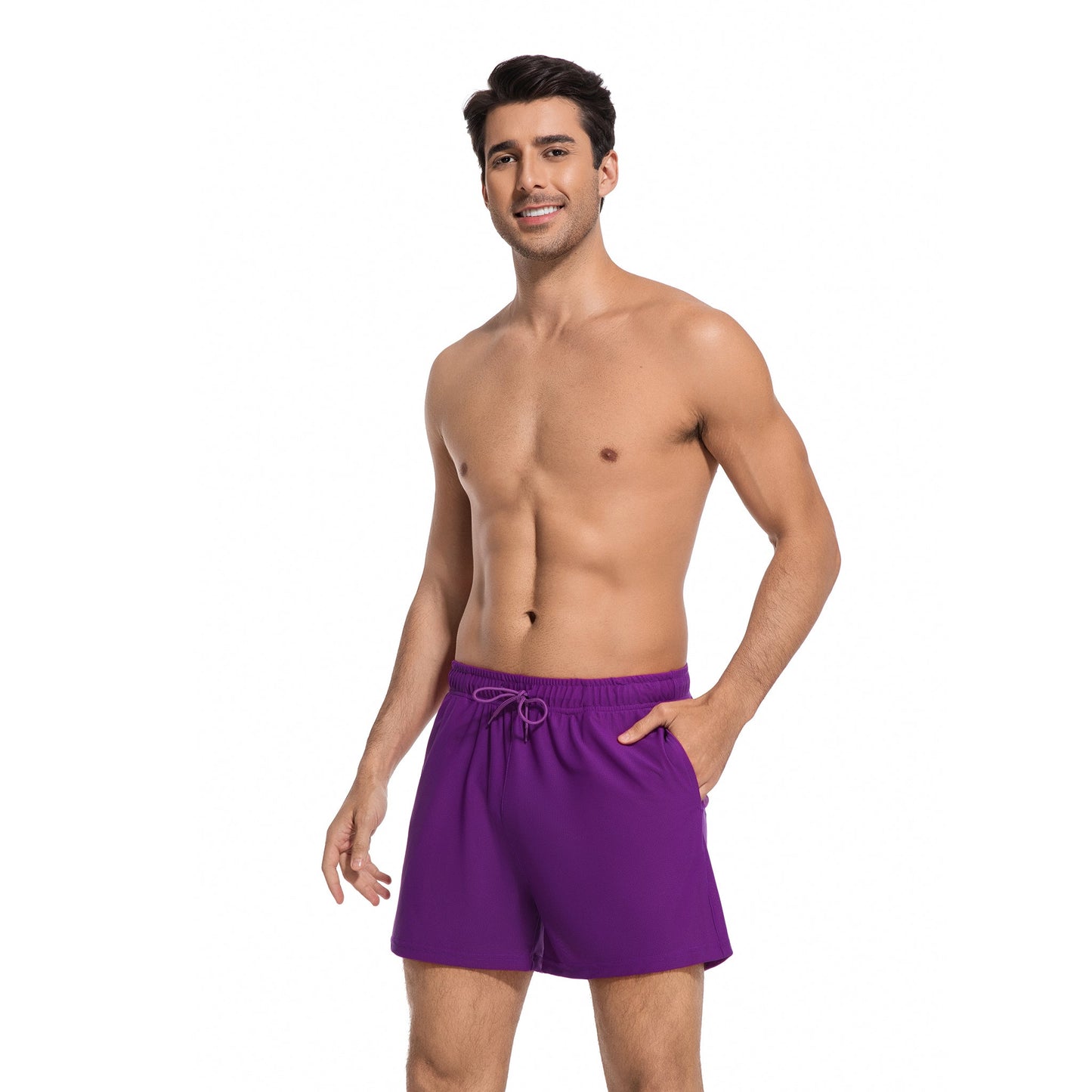 MEN'S SLATE TAN-THROUGH SWIM TRUNKS — view 3 | OLUZU SWIM