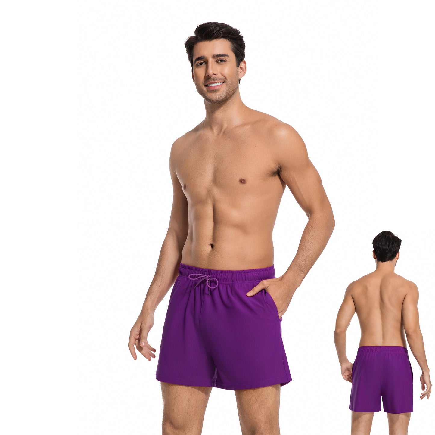 MEN'S SLATE TAN-THROUGH SWIM TRUNKS — view 7 | OLUZU SWIM